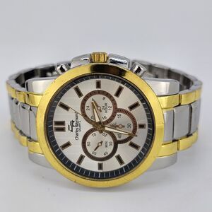 Charles Raymond 44MM Watch Men Gray Gold Dial Bracelet 8.5" New Battery